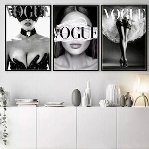 SET 3 Black & white vogue model picture print- luxury living room wall art decor